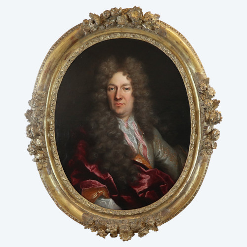  Portrait De Gentilhomme, hst XVIIIeme, cadre en chêne doré, Henri Millot.