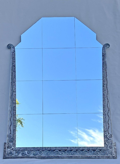Large Art Deco Wrought Iron Mirror