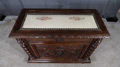 Coffre à Linge de palier en Hêtre et Noyer massif, style Louis XIII – Fin XIXe