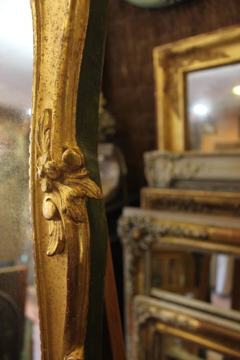 Pair Of Louis XV Style Mirrors, Carved Wood, Gold Leaf 40 X 70 Cm