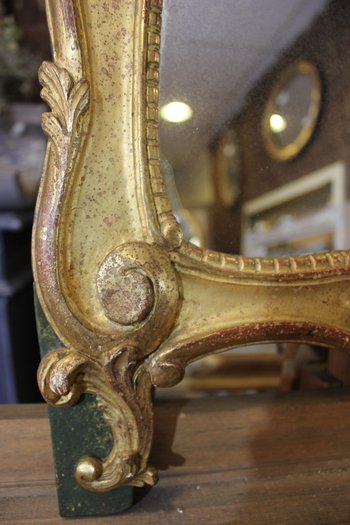 Pair Of Louis XV Style Mirrors, Carved Wood, Gold Leaf 40 X 70 Cm