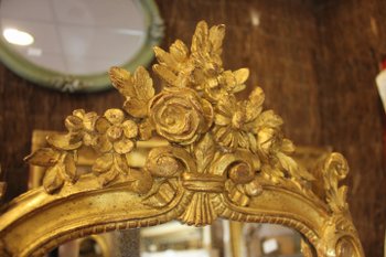 Pair Of Louis XV Style Mirrors, Carved Wood, Gold Leaf 40 X 70 Cm