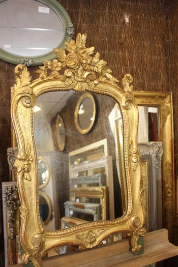 Pair Of Louis XV Style Mirrors, Carved Wood, Gold Leaf 40 X 70 Cm