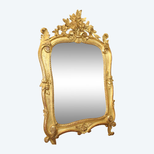 Pair Of Louis XV Style Mirrors, Carved Wood, Gold Leaf 40 X 70 Cm