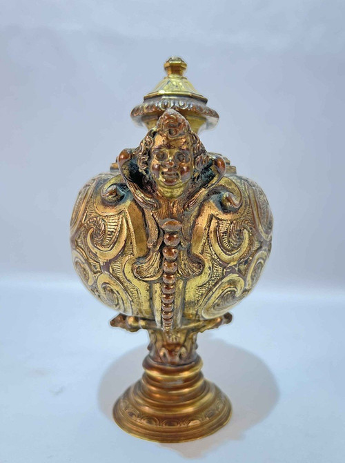 Covered Vase, Cassolette, In Gilded Copper Regency Period