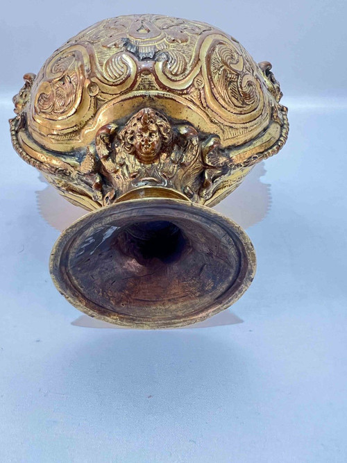 Covered Vase, Cassolette, In Gilded Copper Regency Period