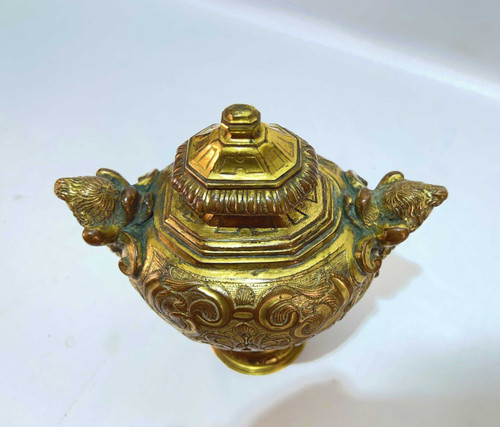 Covered Vase, Cassolette, In Gilded Copper Regency Period