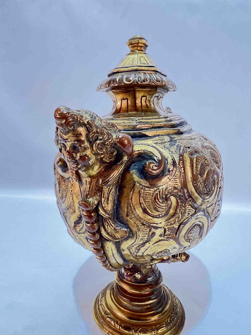 Covered Vase, Cassolette, In Gilded Copper Regency Period