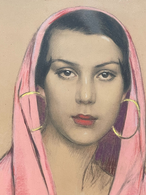 Portrait of a veiled woman by Gustave BRISGAND (1867-1944), Art Déco, France