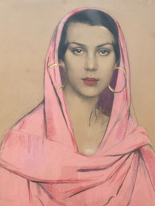 Portrait of a veiled woman by Gustave BRISGAND (1867-1944), Art Déco, France
