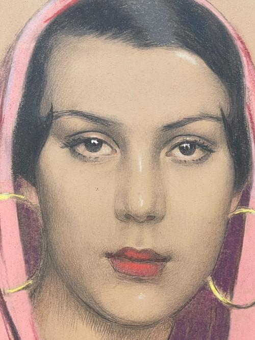 Portrait of a veiled woman by Gustave BRISGAND (1867-1944), Art Déco, France