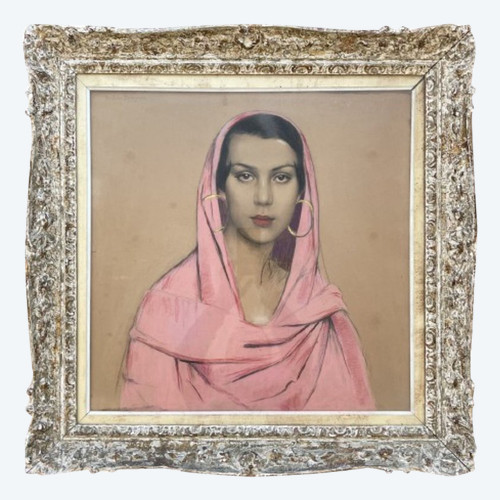 Porträt einer verschleierten Frau in Kohle, Gustave BRISGAND (1867-1944)