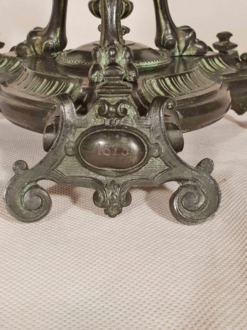 Antique Patinated Bronze Tazza Signed And Dated 1873