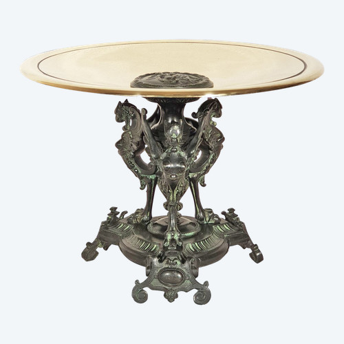 Antique Patinated Bronze Tazza Signed And Dated 1873