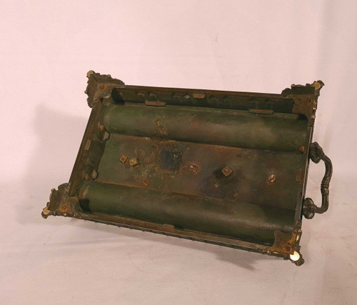 Important Writing Case Inkwell with Dolphins" In Bronze Restoration Period