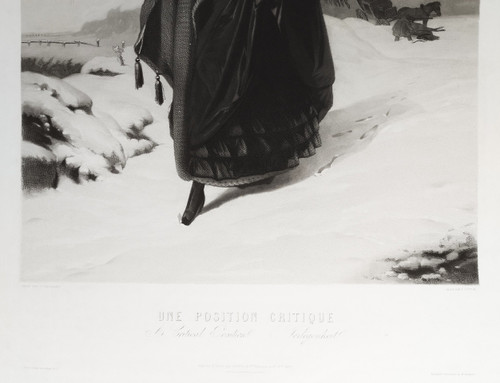 Mountain Snow Woman Child Dog Engraving After Brochart 19th C Old Print