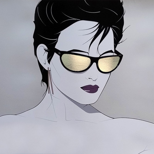 Affiche d'art originale magnifique de Patrick Nagel « Lunettes de soleil à feuille d'argent » des années 1980.