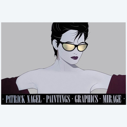 Affiche d'art originale magnifique de Patrick Nagel « Lunettes de soleil à feuille d'argent » des années 1980.