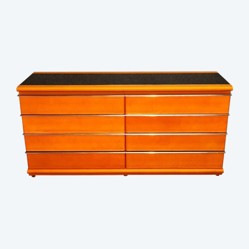 Commode Gainée De Cuir à Plateau En Opaline 70's