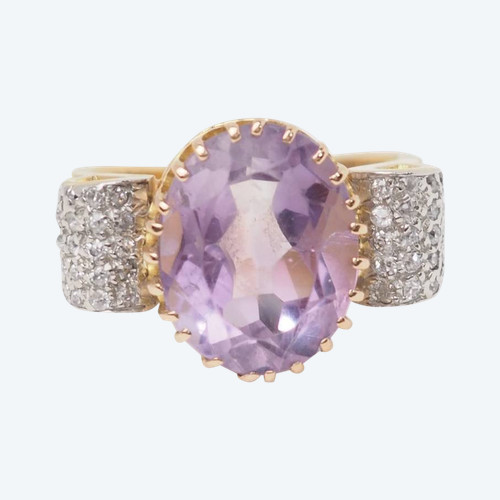 Bague noeud en or jaune, améthyste et diamants