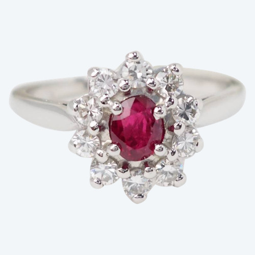 Anello Margherita in oro bianco, rubini e diamanti 
