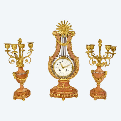 Clock Candelabra Trim 4 Lights Bronze Pink Marble Napoleon III 19th