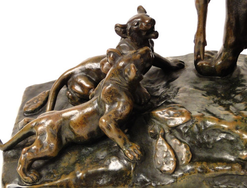 Auguste Cain Scultura in bronzo Leonessa e cuccioli Susse Frères Parigi XIX secolo