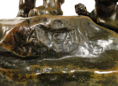Auguste Cain Scultura in bronzo Leonessa e cuccioli Susse Frères Parigi XIX secolo