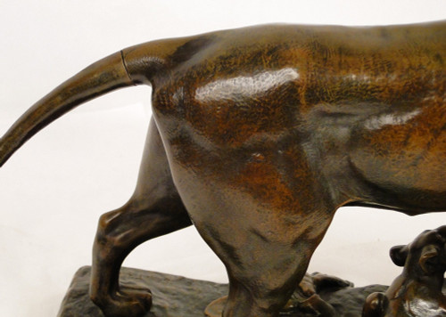 Auguste Cain Scultura in bronzo Leonessa e cuccioli Susse Frères Parigi XIX secolo
