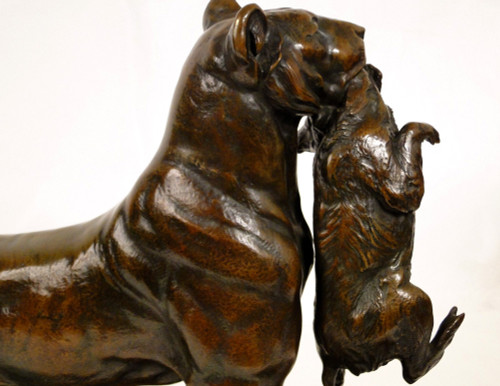 Auguste Cain Scultura in bronzo Leonessa e cuccioli Susse Frères Parigi XIX secolo