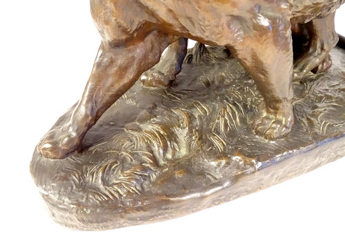 Grande scultura in bronzo di Charles Valton con due leonesse, scultore di animali, XIX secolo