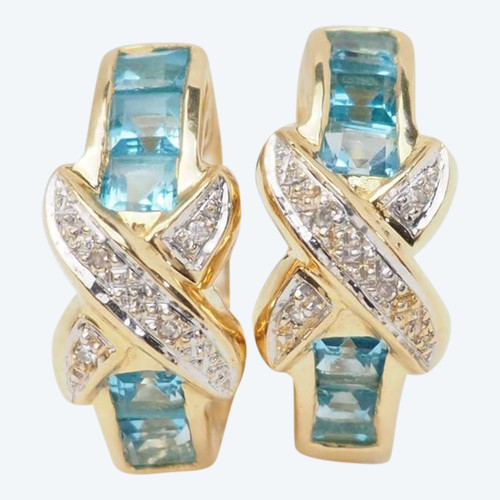 Orecchini a cerchio in oro bianco, topazio azzurro e diamanti