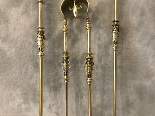 Set di 3 pezzi da camino in ottone del XIX secolo 