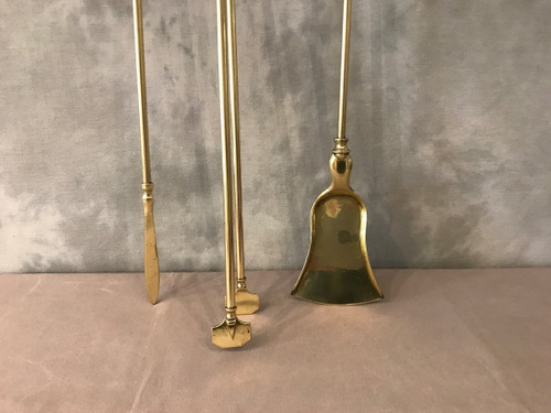 Set di 3 pezzi da camino in ottone del XIX secolo 