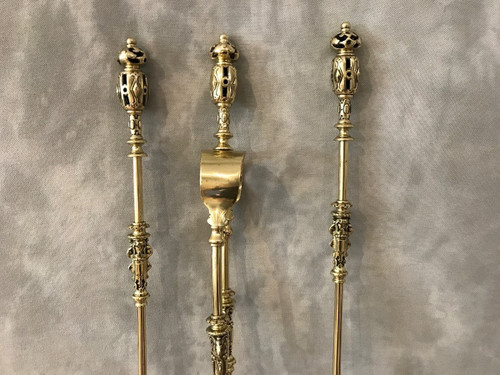 Set di 3 pezzi da camino in ottone del XIX secolo 