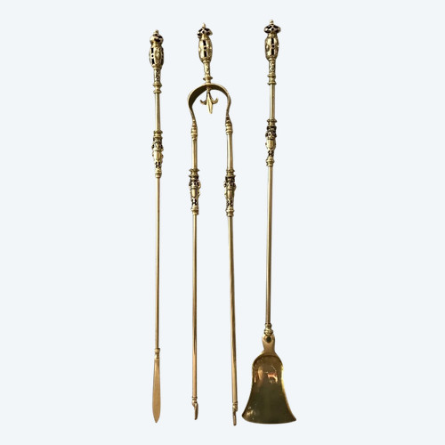 Set di 3 pezzi da camino in ottone del XIX secolo 
