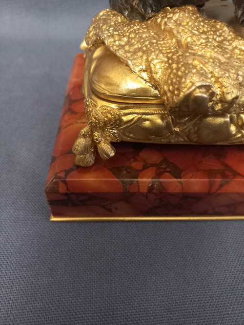 P Lecourtier Schmuckkästchen aus Silberbronze und vergoldeter Bronze