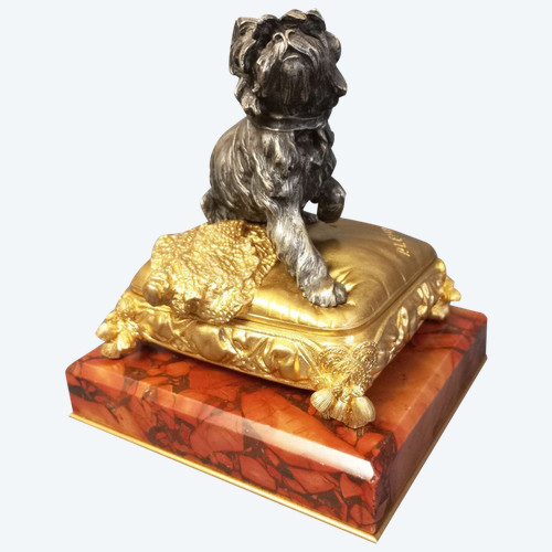 P Lecourtier Schmuckkästchen aus Silberbronze und vergoldeter Bronze