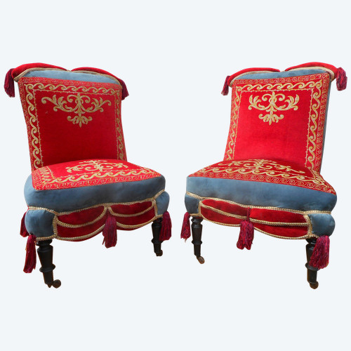 Pair of Napoleon III period low chairs