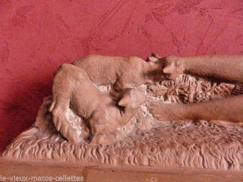 Scultura in terracotta Odalisca con capre di Georges GORI (XIX-XX)