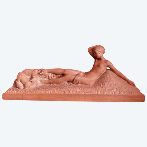 Scultura in terracotta Odalisca con capre di Georges GORI (XIX-XX)