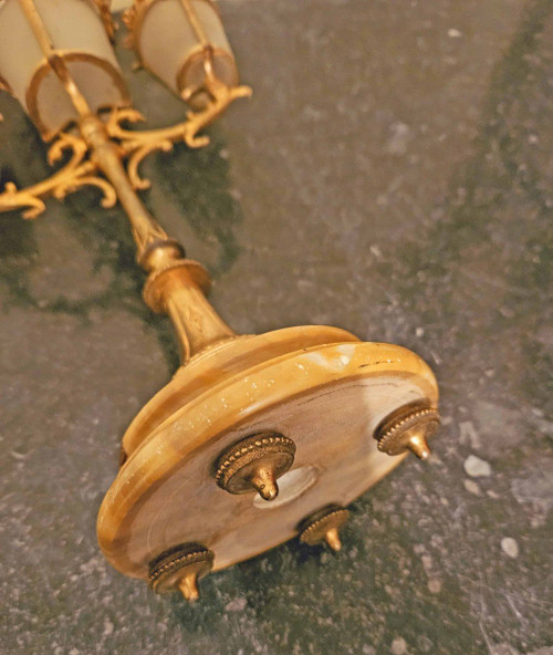 Zigarrenständer aus Messing und vergoldeter Bronze um 1900, Höhe 39 cm