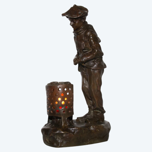 Luce Notturna In Bronzo Firmata J Cardona Epoca 1900