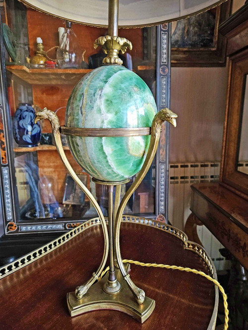 Lampada Spath in bronzo e fluorite firmata Maison Charles