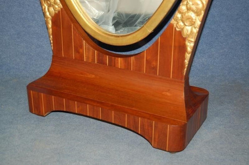 Art Deco Psyche In Carved Golden Wood And Inlaid Amaranth