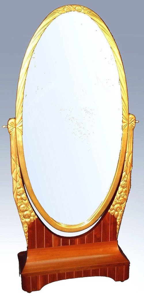 Art Deco Psyche In Carved Golden Wood And Inlaid Amaranth