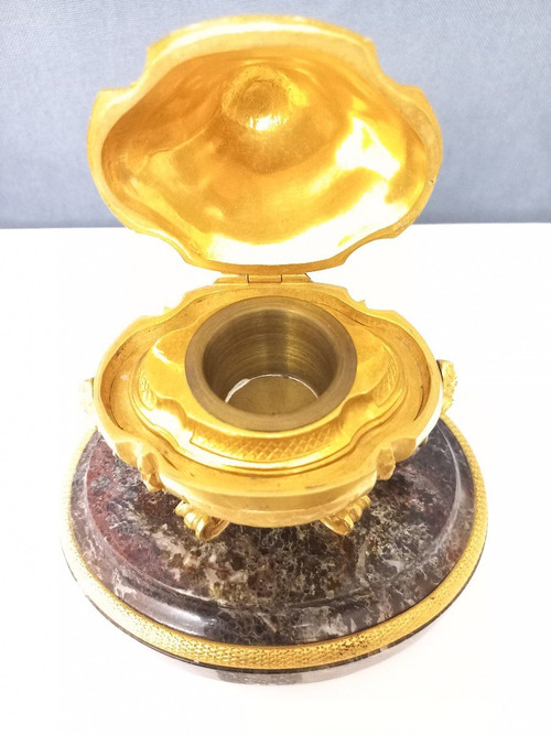 Inkwell In Gilt Bronze And Marble 19th Century
