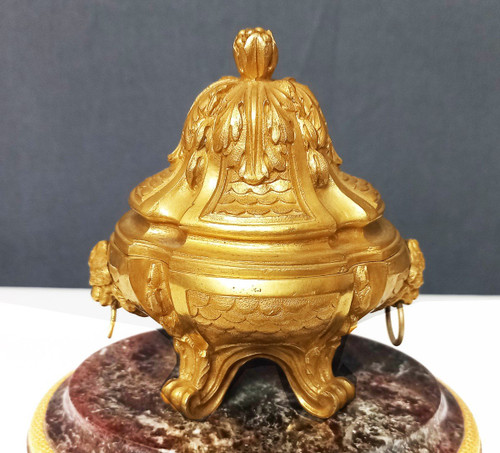 Inkwell In Gilt Bronze And Marble 19th Century