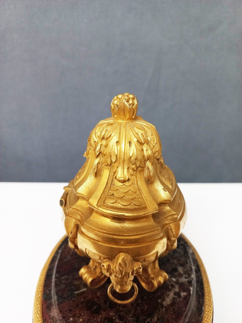 Inkwell In Gilt Bronze And Marble 19th Century
