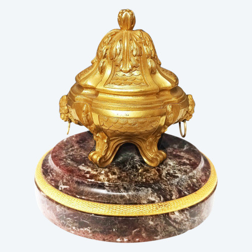 Inkwell In Gilt Bronze And Marble 19th Century
